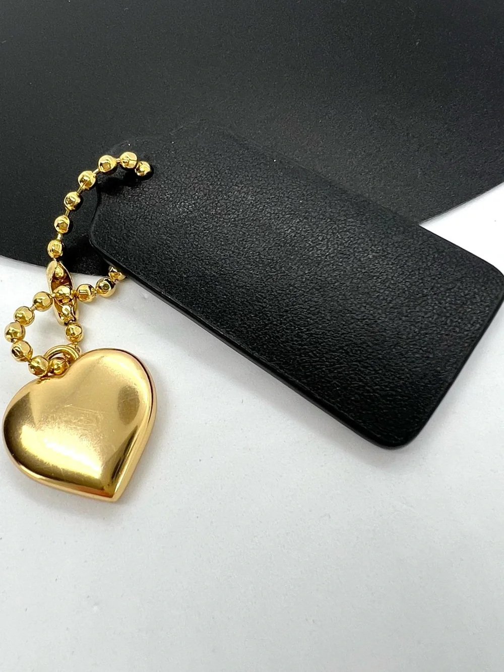 Coach x Selena Gomez Heart Bag Charm Black Leather Hangtag Limited Edition